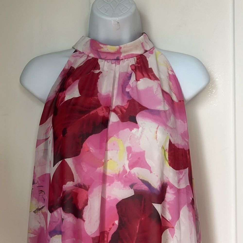 Eliza J Women's Chiffon Pink & Cream Floral Print Halter Neck Dress sz 8 - Picture 4 of 11